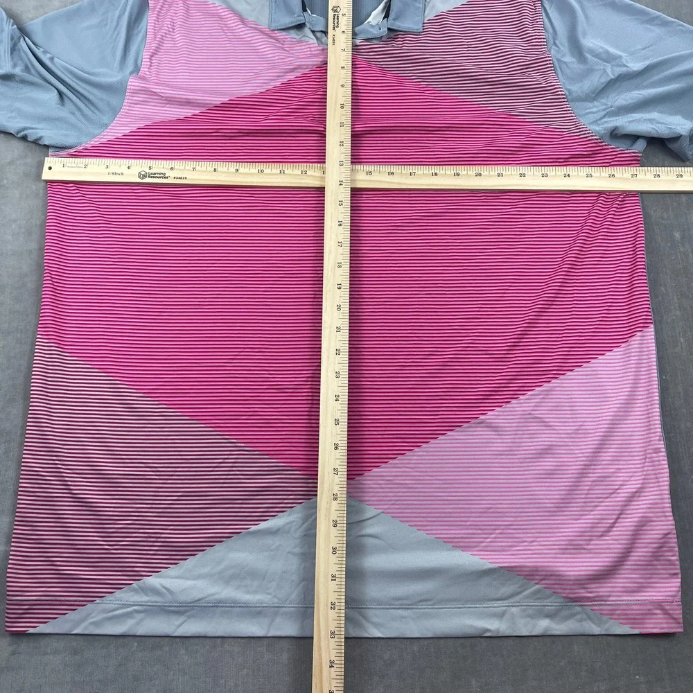 Nike Men XXL Pink Grey Polo Shirt Tour Performance Dri-FIT Geometric‎ Striped